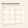First 30 Days Card Set cover, showing two printed pages of movement cards with the day number, movements and counts on each
